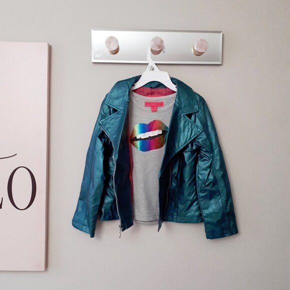 NWT Betsey Johnson faux leather jacket, long sleeve t-shirt & leggings bundle - Picture 8 of 16